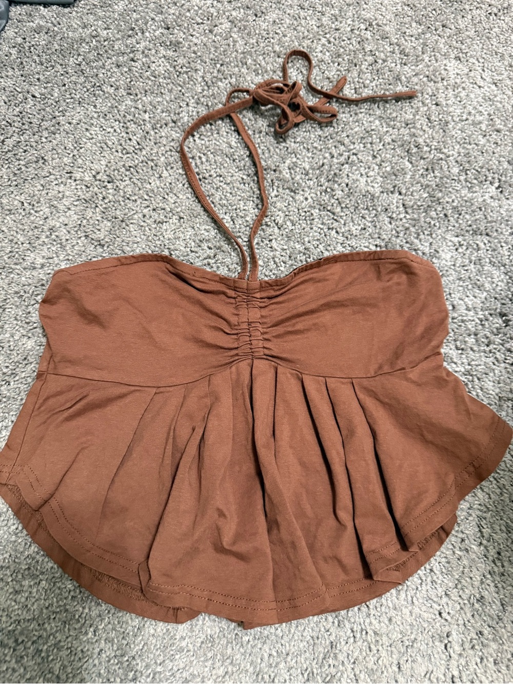 SHEIN Women's Brown Strapless Peplum Halter Top